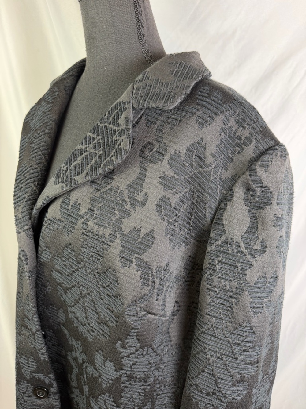 Nine West Black Navy Jacquard Trench Coat 22W A-Line Floral - Picture 8 of 10